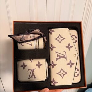 Designer-Inspired Cream and Purple Monogram Wallet Set